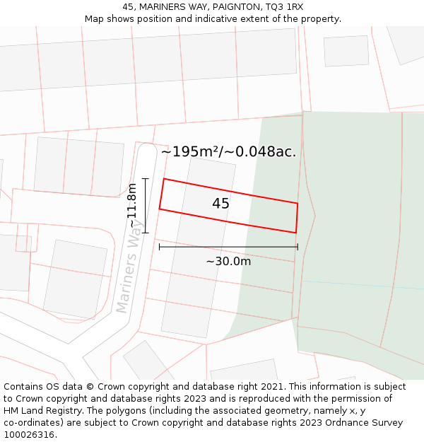 45, MARINERS WAY, PAIGNTON, TQ3 1RX: Plot and title map