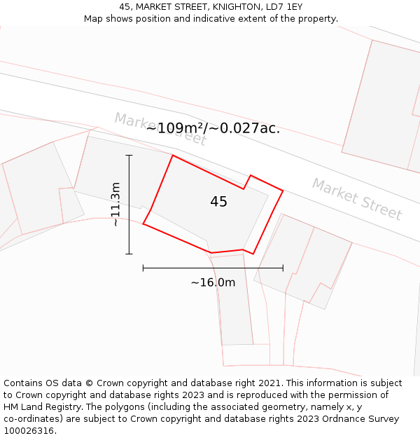45, MARKET STREET, KNIGHTON, LD7 1EY: Plot and title map
