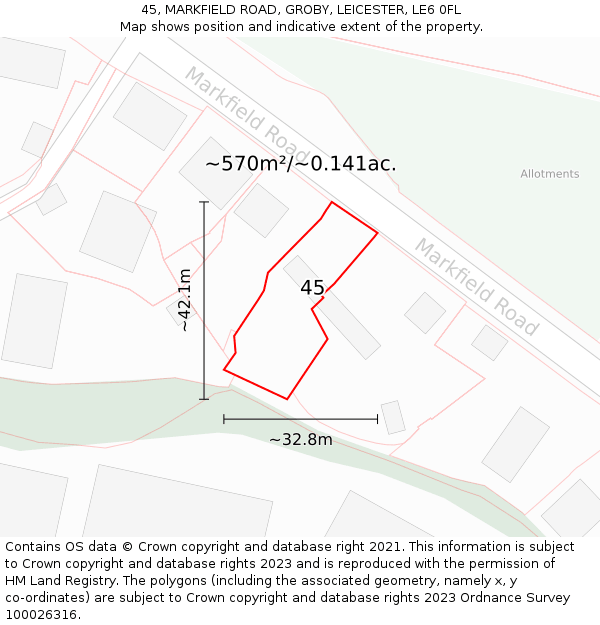 45, MARKFIELD ROAD, GROBY, LEICESTER, LE6 0FL: Plot and title map