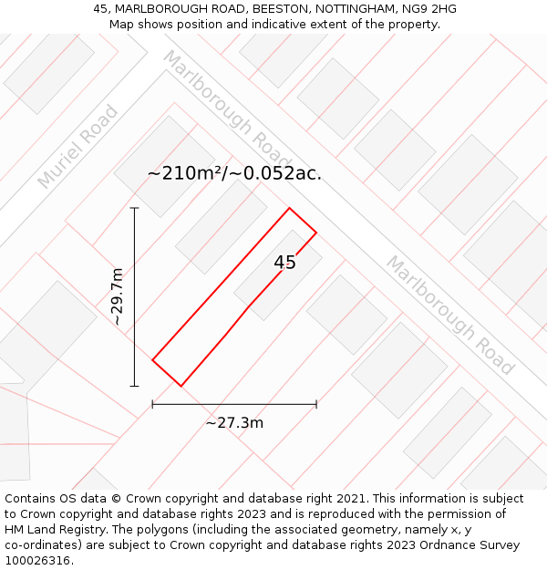 45, MARLBOROUGH ROAD, BEESTON, NOTTINGHAM, NG9 2HG: Plot and title map