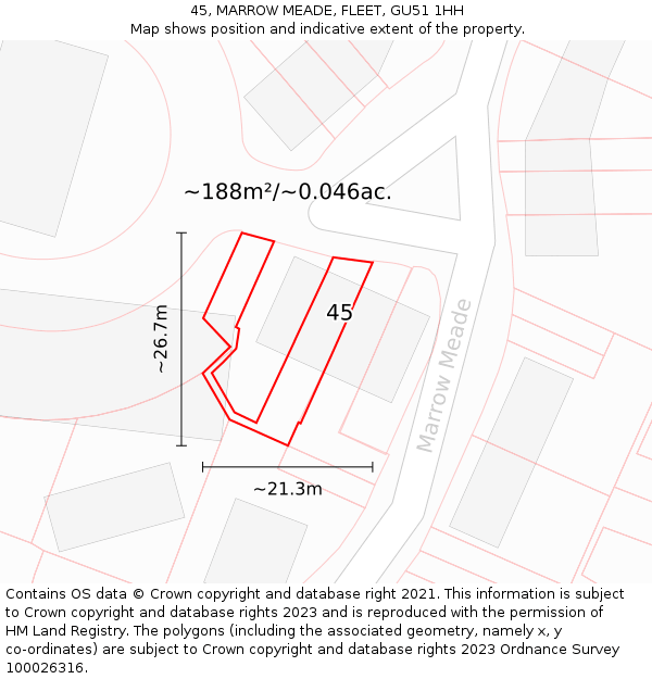 45, MARROW MEADE, FLEET, GU51 1HH: Plot and title map