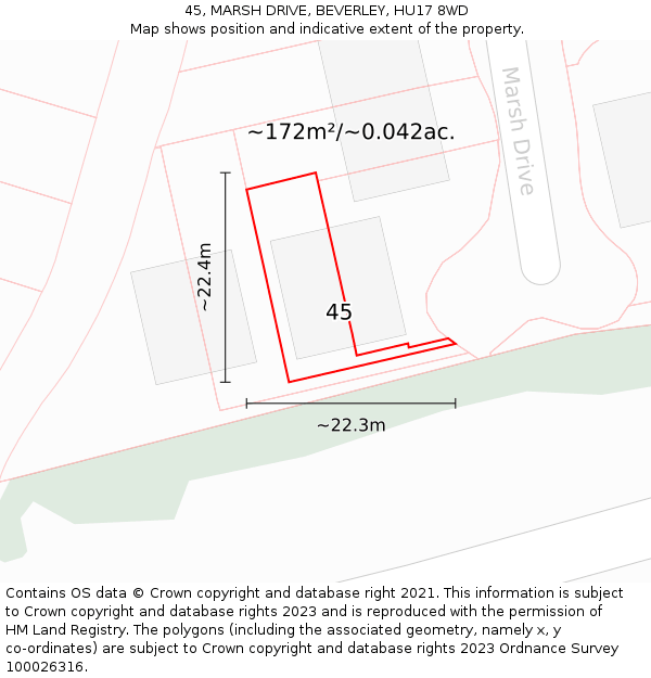 45, MARSH DRIVE, BEVERLEY, HU17 8WD: Plot and title map
