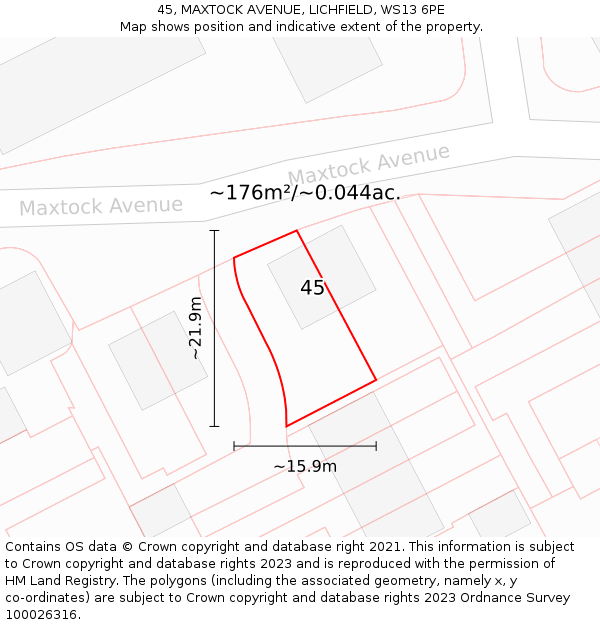 45, MAXTOCK AVENUE, LICHFIELD, WS13 6PE: Plot and title map