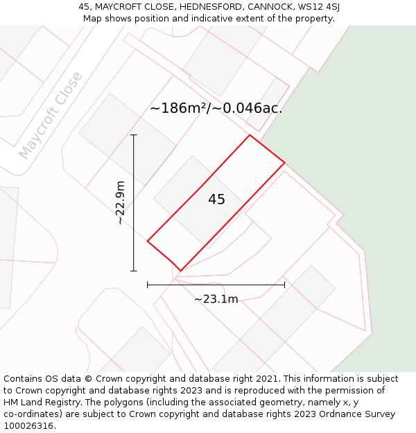 45, MAYCROFT CLOSE, HEDNESFORD, CANNOCK, WS12 4SJ: Plot and title map