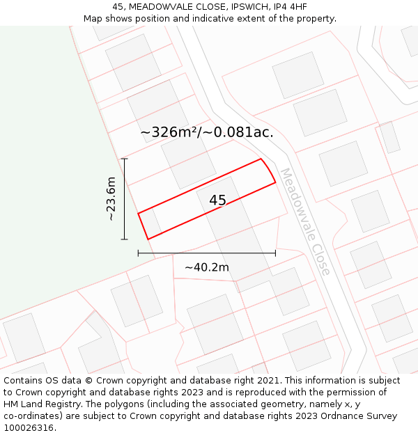 45, MEADOWVALE CLOSE, IPSWICH, IP4 4HF: Plot and title map