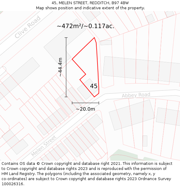 45, MELEN STREET, REDDITCH, B97 4BW: Plot and title map
