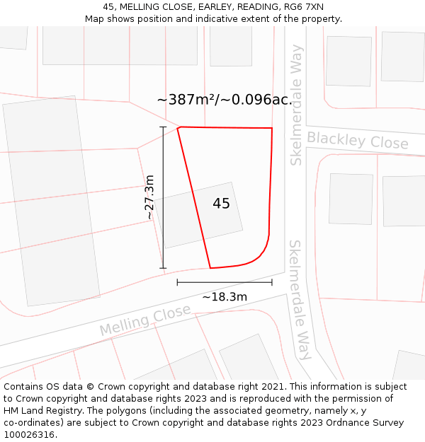 45, MELLING CLOSE, EARLEY, READING, RG6 7XN: Plot and title map