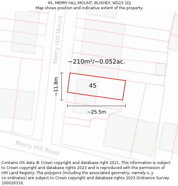 45, MERRY HILL MOUNT, BUSHEY, WD23 1DJ: Plot and title map
