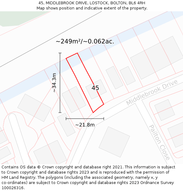 45, MIDDLEBROOK DRIVE, LOSTOCK, BOLTON, BL6 4RH: Plot and title map