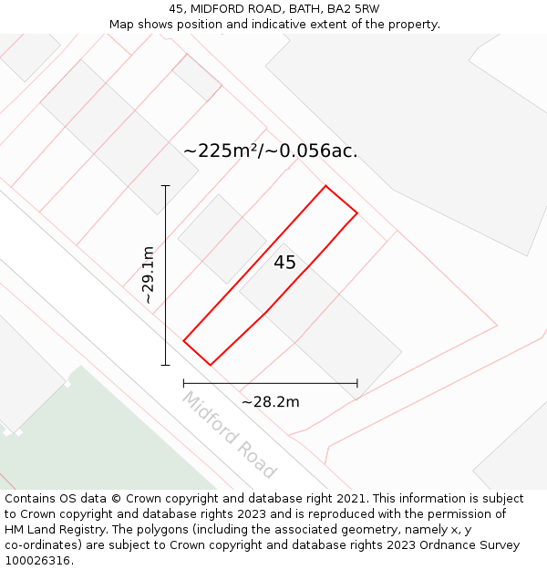 45, MIDFORD ROAD, BATH, BA2 5RW: Plot and title map