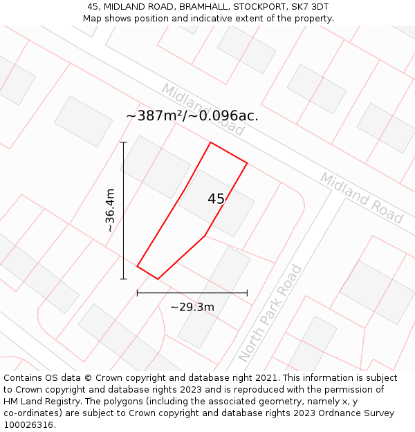 45, MIDLAND ROAD, BRAMHALL, STOCKPORT, SK7 3DT: Plot and title map