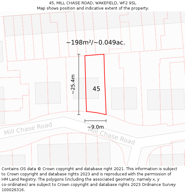 45, MILL CHASE ROAD, WAKEFIELD, WF2 9SL: Plot and title map