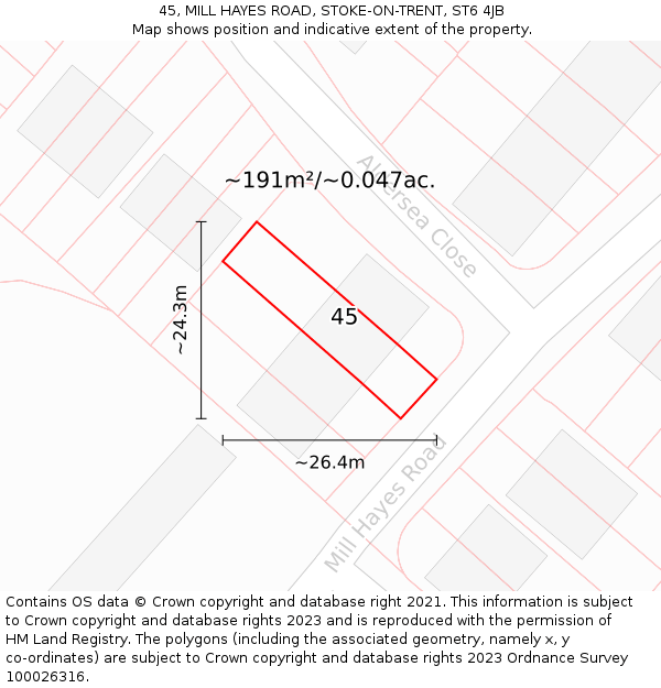 45, MILL HAYES ROAD, STOKE-ON-TRENT, ST6 4JB: Plot and title map
