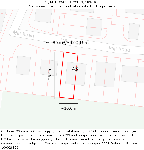 45, MILL ROAD, BECCLES, NR34 9UT: Plot and title map