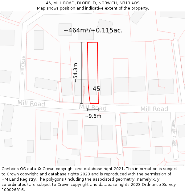45, MILL ROAD, BLOFIELD, NORWICH, NR13 4QS: Plot and title map