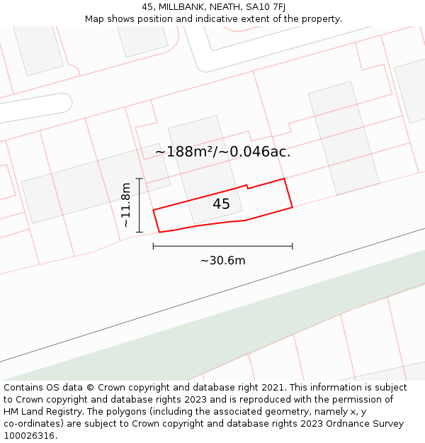 45, MILLBANK, NEATH, SA10 7FJ: Plot and title map