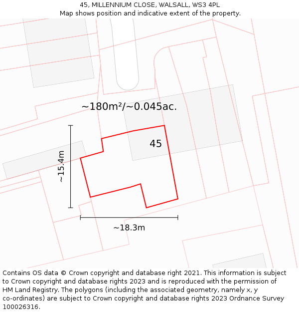 45, MILLENNIUM CLOSE, WALSALL, WS3 4PL: Plot and title map