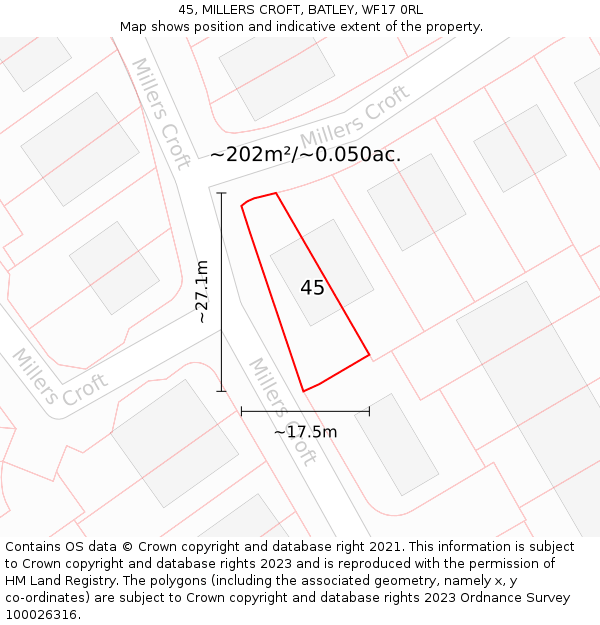 45, MILLERS CROFT, BATLEY, WF17 0RL: Plot and title map