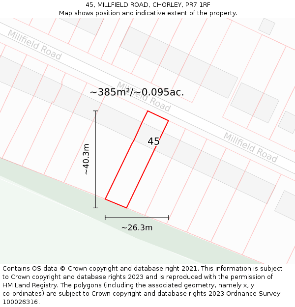 45, MILLFIELD ROAD, CHORLEY, PR7 1RF: Plot and title map