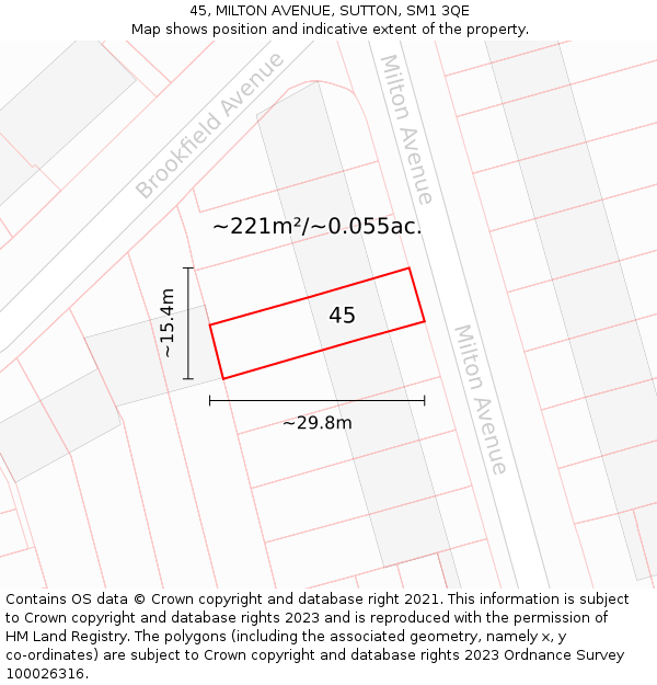 45, MILTON AVENUE, SUTTON, SM1 3QE: Plot and title map
