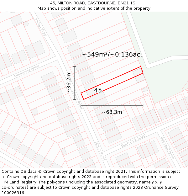 45, MILTON ROAD, EASTBOURNE, BN21 1SH: Plot and title map