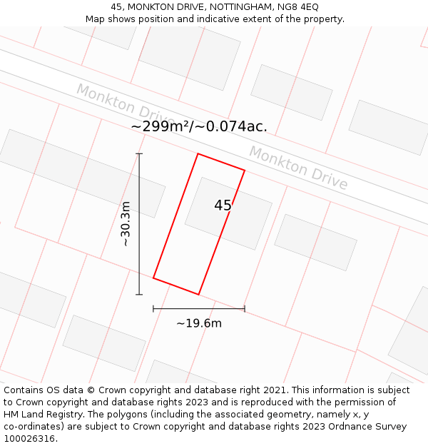 45, MONKTON DRIVE, NOTTINGHAM, NG8 4EQ: Plot and title map
