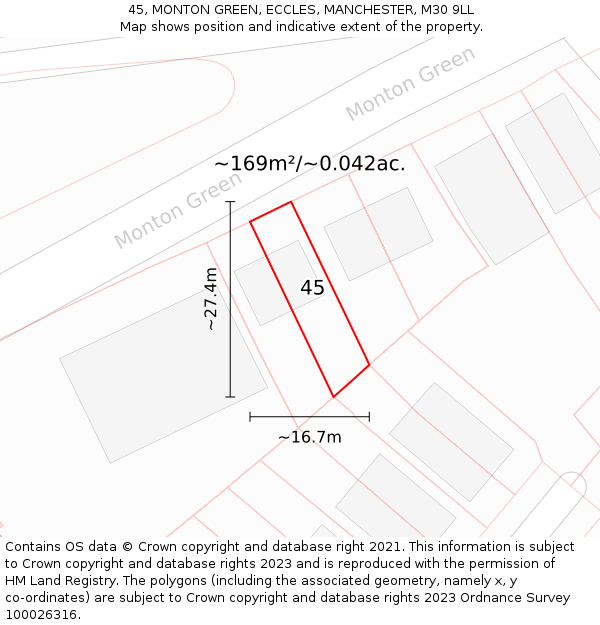45, MONTON GREEN, ECCLES, MANCHESTER, M30 9LL: Plot and title map