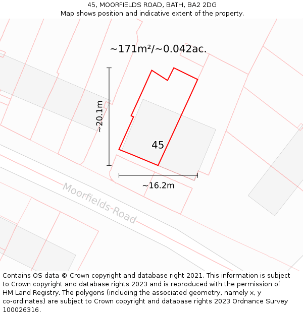 45, MOORFIELDS ROAD, BATH, BA2 2DG: Plot and title map