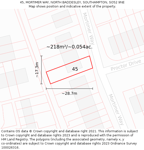 45, MORTIMER WAY, NORTH BADDESLEY, SOUTHAMPTON, SO52 9NE: Plot and title map