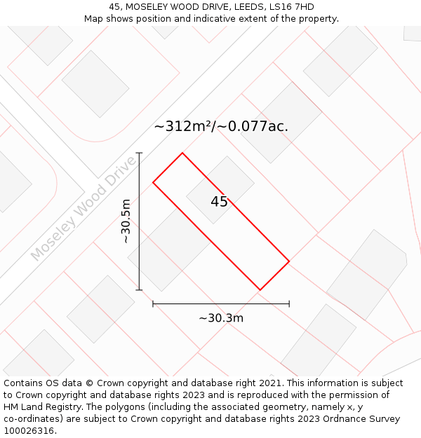 45, MOSELEY WOOD DRIVE, LEEDS, LS16 7HD: Plot and title map