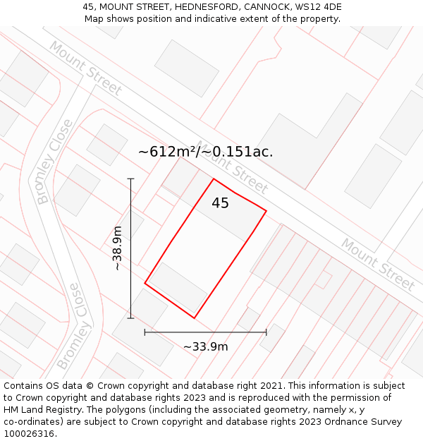 45, MOUNT STREET, HEDNESFORD, CANNOCK, WS12 4DE: Plot and title map
