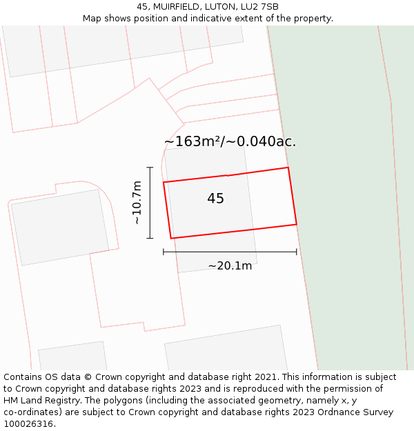 45, MUIRFIELD, LUTON, LU2 7SB: Plot and title map