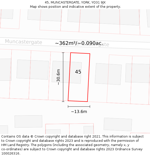 45, MUNCASTERGATE, YORK, YO31 9JX: Plot and title map