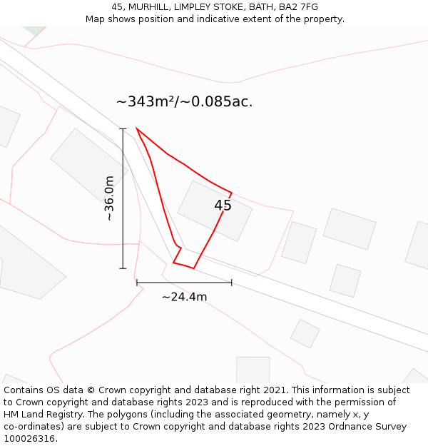 45, MURHILL, LIMPLEY STOKE, BATH, BA2 7FG: Plot and title map