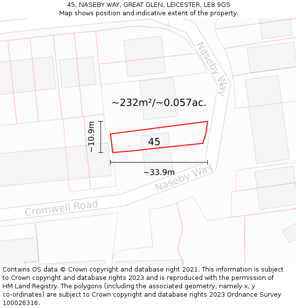 45, NASEBY WAY, GREAT GLEN, LEICESTER, LE8 9GS: Plot and title map