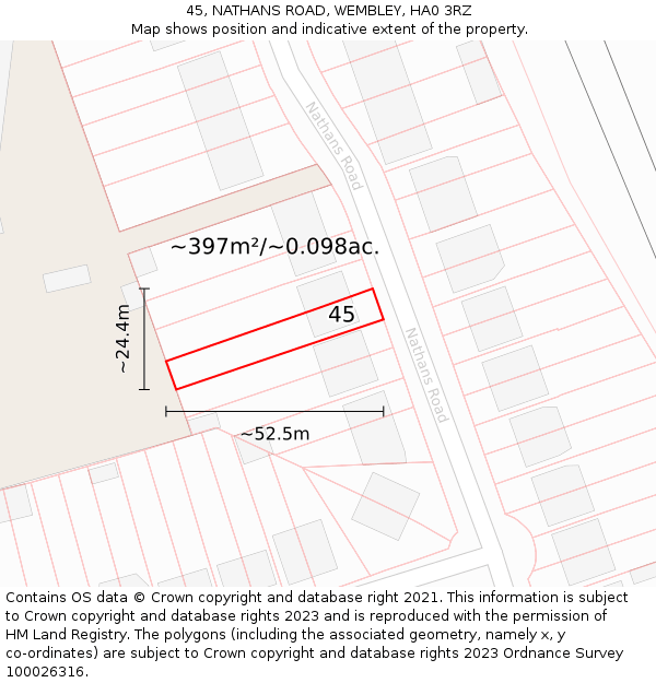 45, NATHANS ROAD, WEMBLEY, HA0 3RZ: Plot and title map