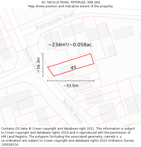 45, NEVILLE ROAD, PETERLEE, SR8 2AG: Plot and title map