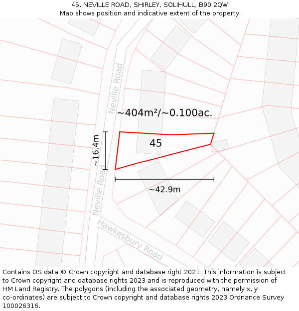 45, NEVILLE ROAD, SHIRLEY, SOLIHULL, B90 2QW: Plot and title map