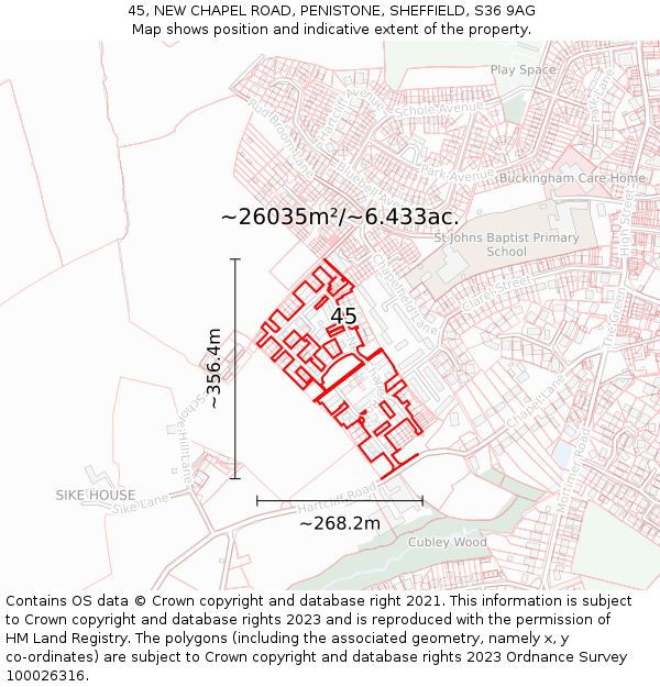 45, NEW CHAPEL ROAD, PENISTONE, SHEFFIELD, S36 9AG: Plot and title map