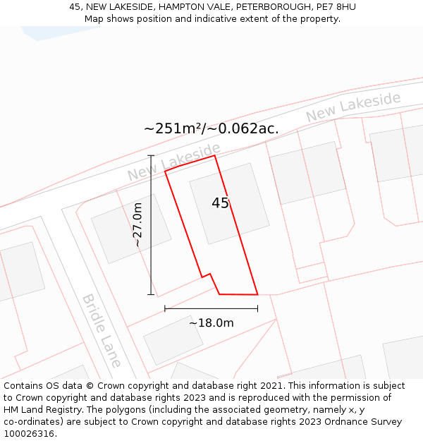 45, NEW LAKESIDE, HAMPTON VALE, PETERBOROUGH, PE7 8HU: Plot and title map