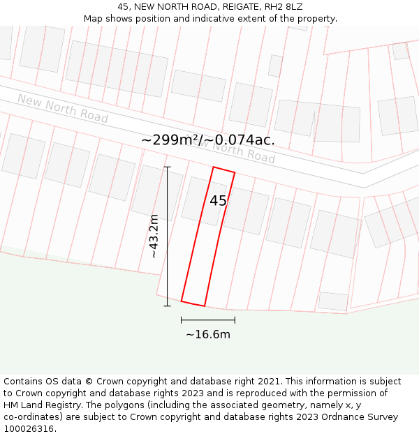 45, NEW NORTH ROAD, REIGATE, RH2 8LZ: Plot and title map