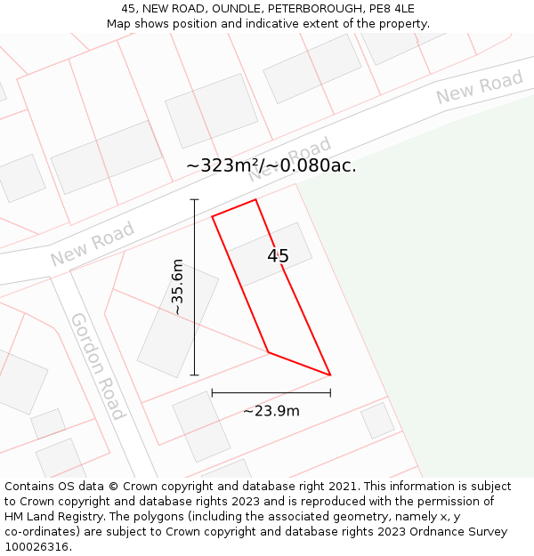 45, NEW ROAD, OUNDLE, PETERBOROUGH, PE8 4LE: Plot and title map