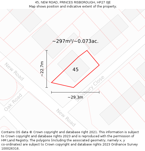 45, NEW ROAD, PRINCES RISBOROUGH, HP27 0JE: Plot and title map
