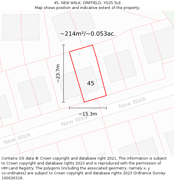 45, NEW WALK, DRIFFIELD, YO25 5LE: Plot and title map