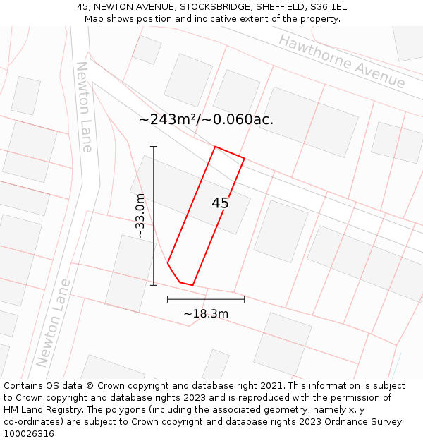 45, NEWTON AVENUE, STOCKSBRIDGE, SHEFFIELD, S36 1EL: Plot and title map