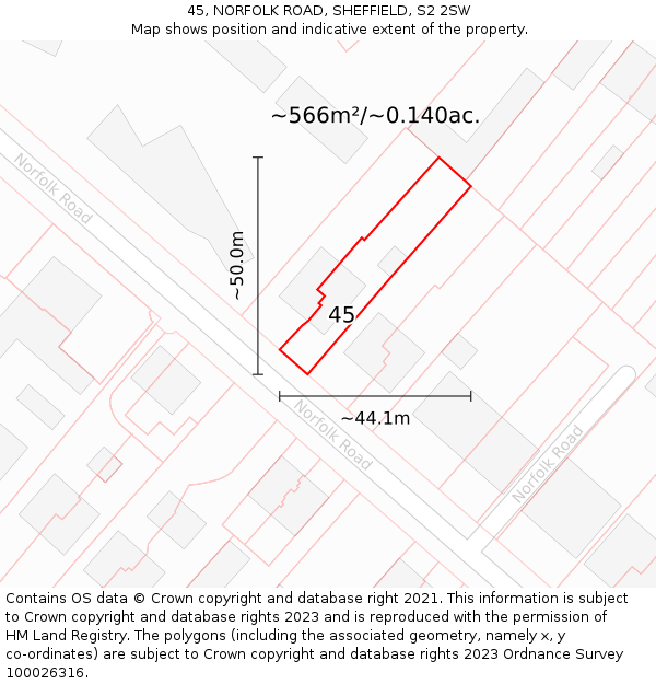 45, NORFOLK ROAD, SHEFFIELD, S2 2SW: Plot and title map