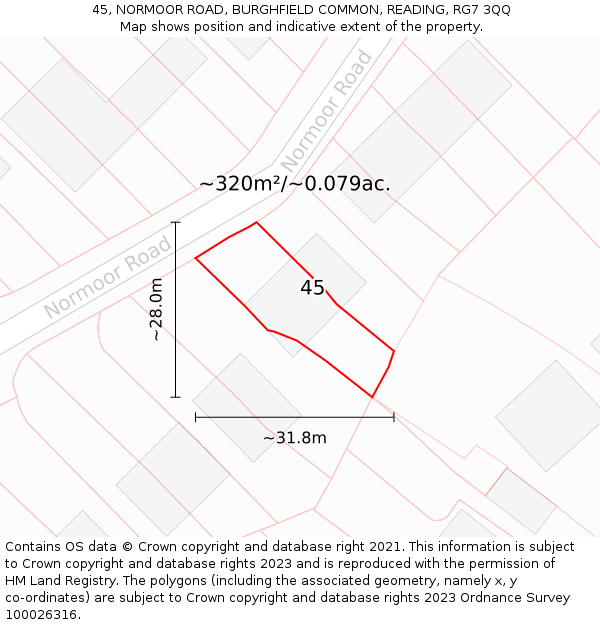 45, NORMOOR ROAD, BURGHFIELD COMMON, READING, RG7 3QQ: Plot and title map