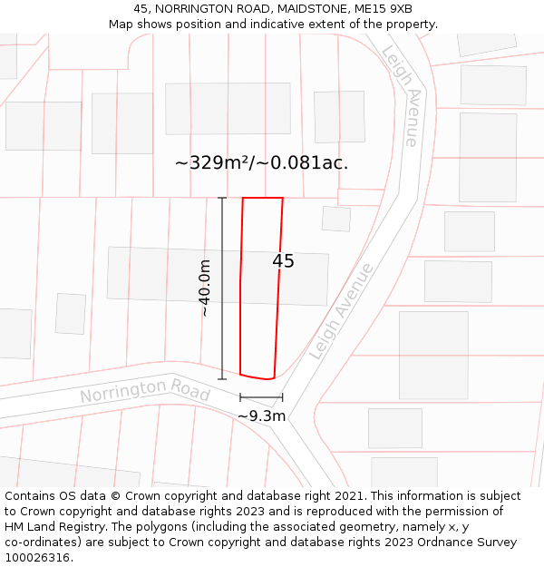 45, NORRINGTON ROAD, MAIDSTONE, ME15 9XB: Plot and title map