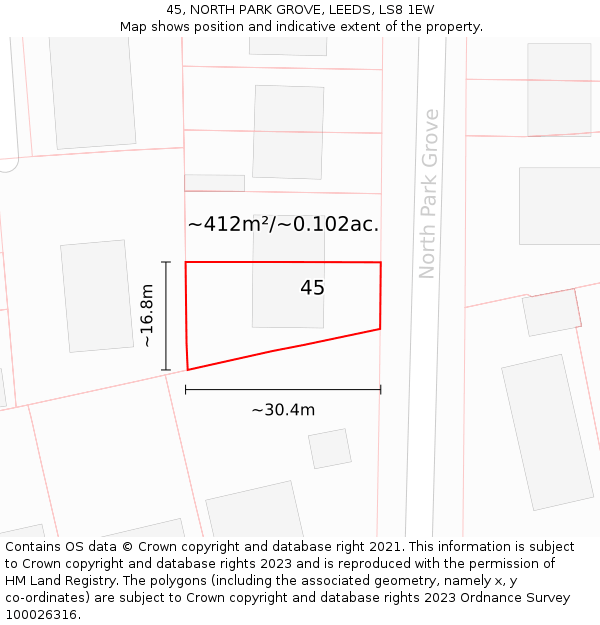 45, NORTH PARK GROVE, LEEDS, LS8 1EW: Plot and title map