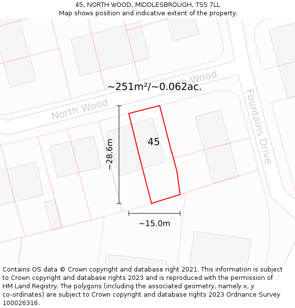 45, NORTH WOOD, MIDDLESBROUGH, TS5 7LL: Plot and title map